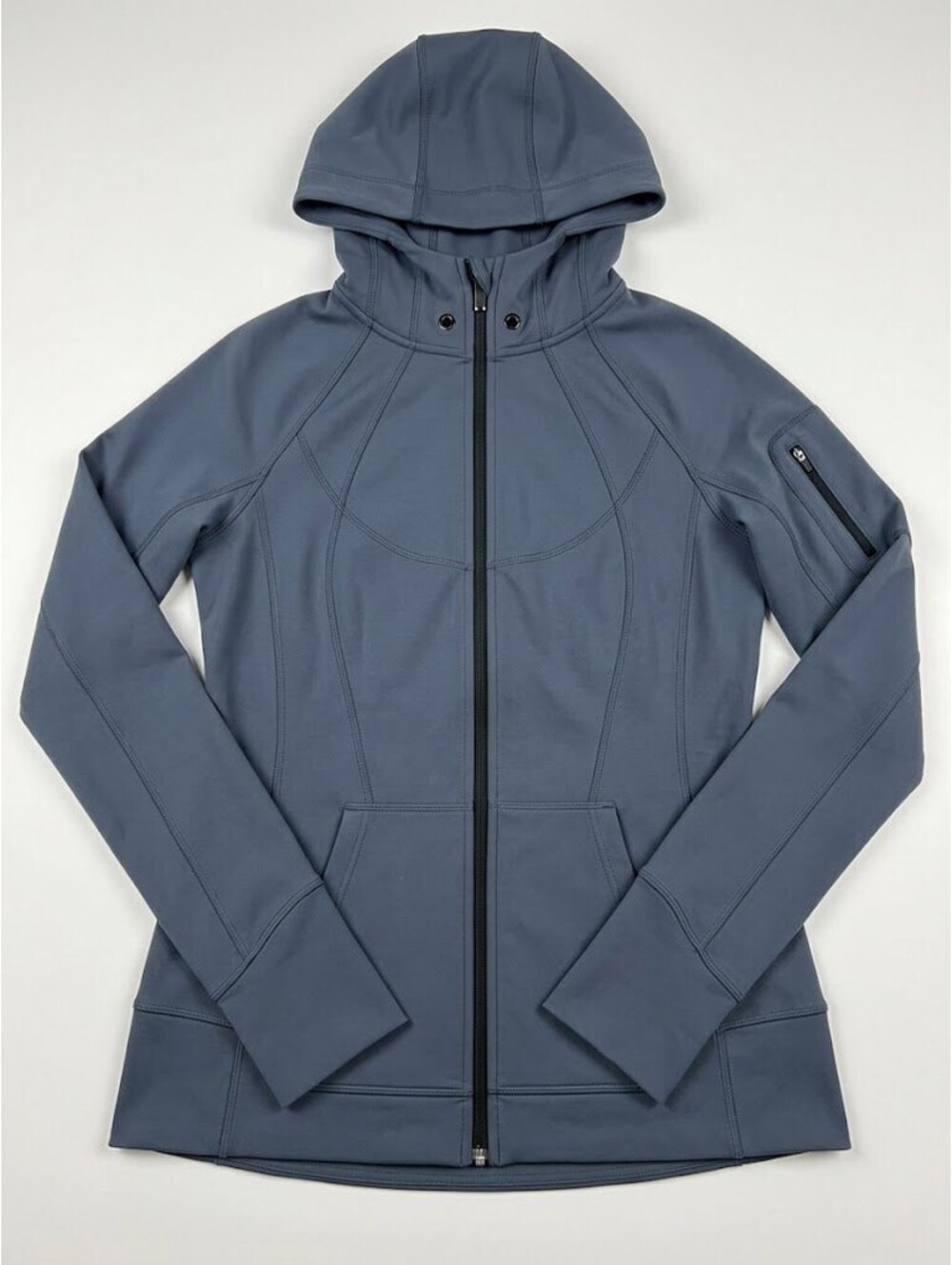 Athleta Pacifica Baja Women’s M Gray Stripe Full Zip Hooded Jacket Thumbholes